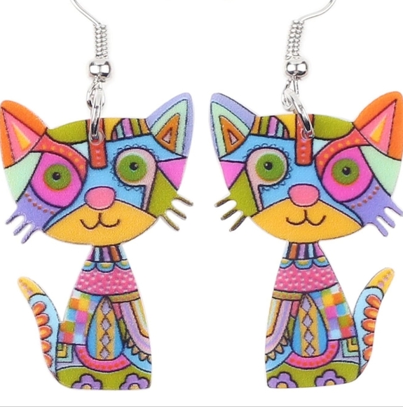 Colorful Cat Earrings - Picture 1 of 4